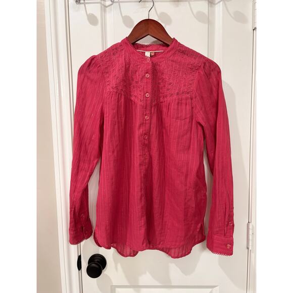 PLCRO Anthropologie Victoria Lace Button Down in Pink Size 6 - Picture 2 of 7